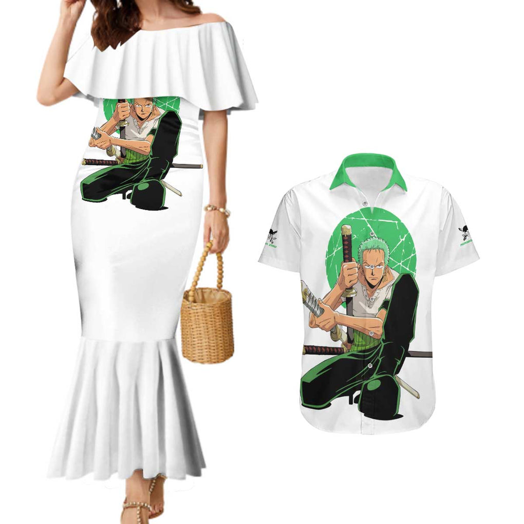 Roronoa Zoro - Straw Hat - One Piece Couples Matching Mermaid Dress and Hawaiian Shirt Anime Style