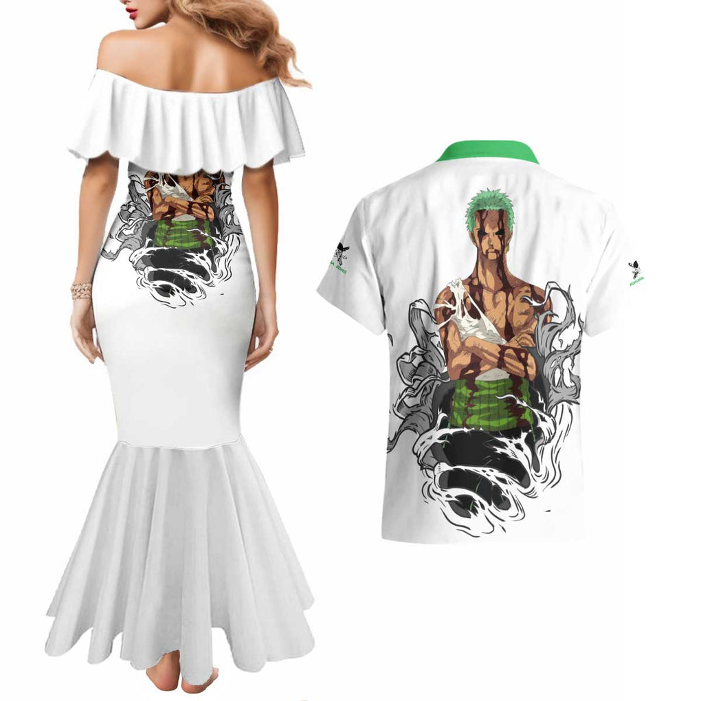Roronoa Zoro - Straw Hat - One Piece Couples Matching Mermaid Dress and Hawaiian Shirt Anime Style