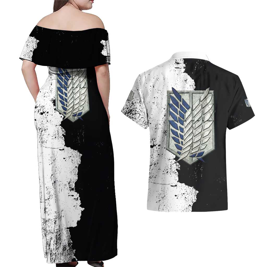 Historia Reiss - Attack On Titan Couples Matching Off Shoulder Maxi Dress and Hawaiian Shirt Anime Style