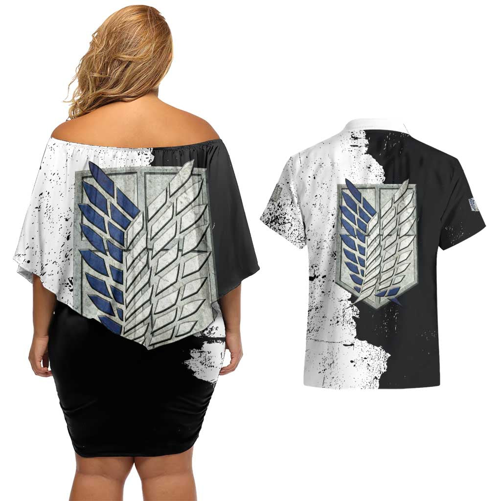 Historia Reiss - Attack On Titan Couples Matching Off Shoulder Short Dress and Hawaiian Shirt Anime Style