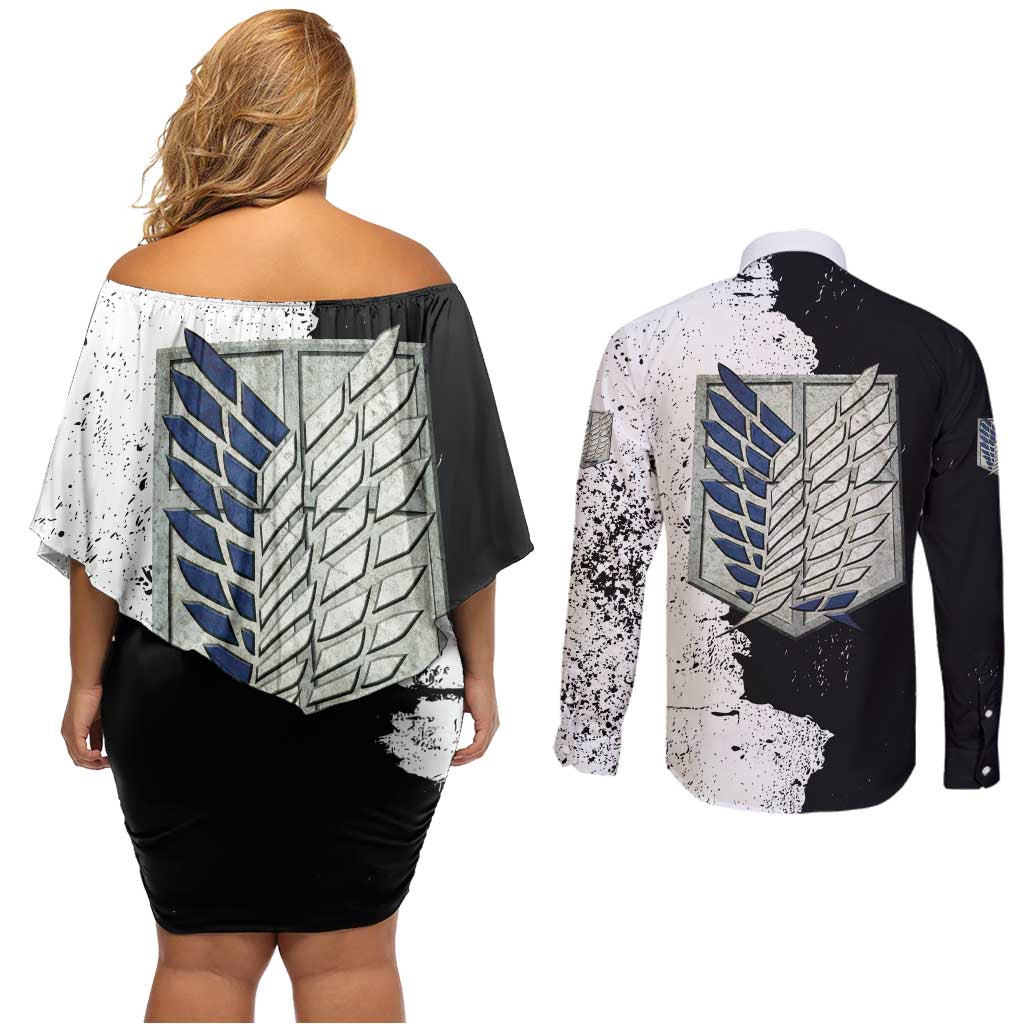 Historia Reiss - Attack On Titan Couples Matching Off Shoulder Short Dress and Long Sleeve Button Shirt Anime Style