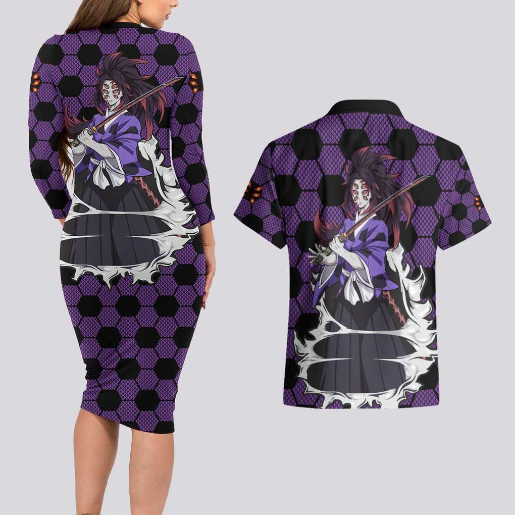 Kokushibo Mix Uniform - Demon Slayer Couples Matching Long Sleeve Bodycon Dress and Hawaiian Shirt Anime Style