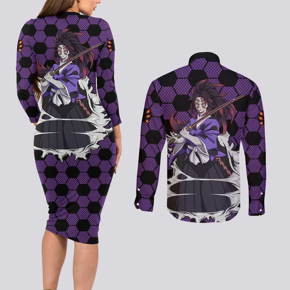 Kokushibo Mix Uniform - Demon Slayer Couples Matching Long Sleeve Bodycon Dress and Long Sleeve Button Shirt Anime Style