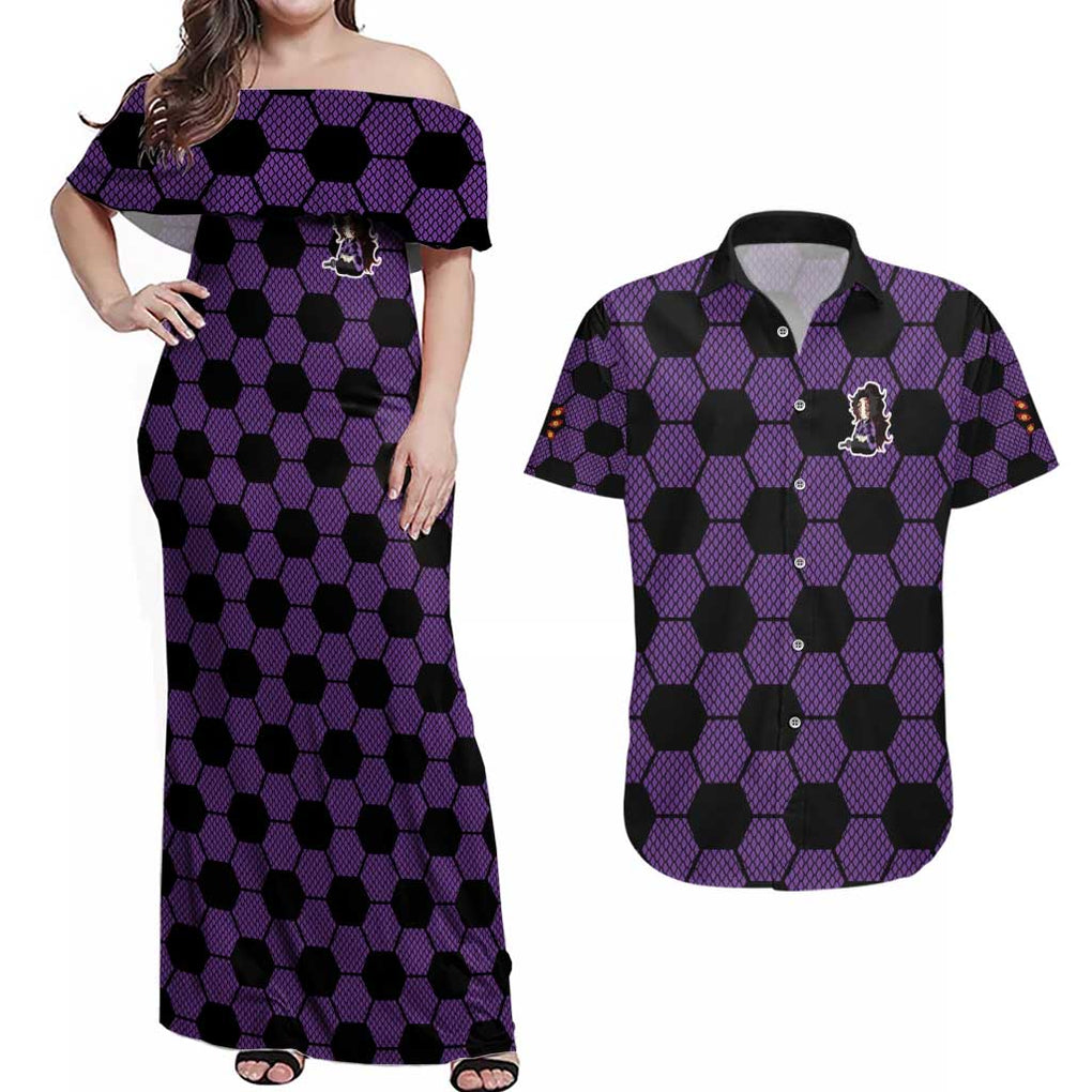 Kokushibo Mix Uniform - Demon Slayer Couples Matching Off Shoulder Maxi Dress and Hawaiian Shirt Anime Style