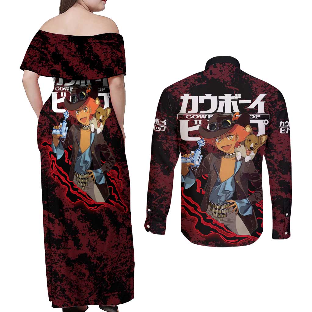 Edward Wong - Cowboy Bebop Couples Matching Off Shoulder Maxi Dress and Long Sleeve Button Shirt Anime Style