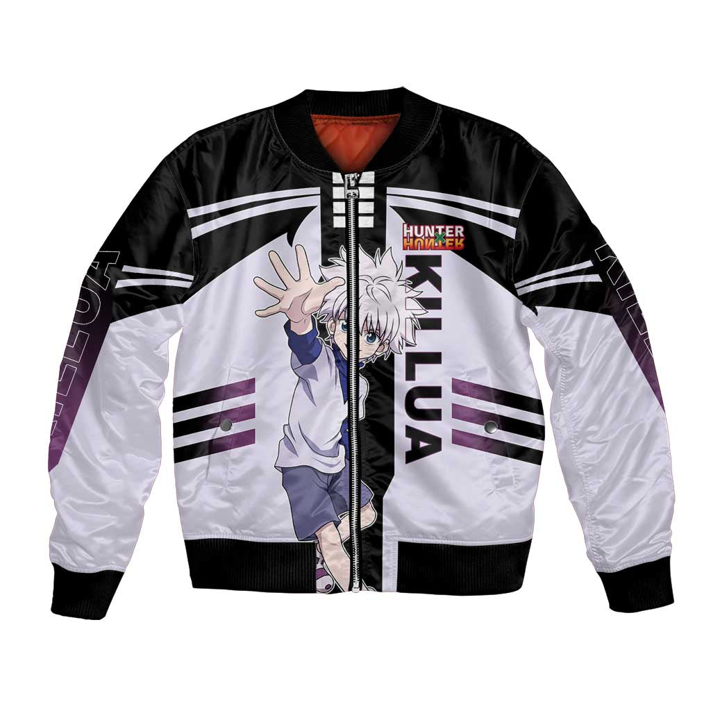 Killua Zoldyck from Hunter x Hunter Bomber Jacket with Lightning Aura and Agile Combat Pose Design - The Mazicc