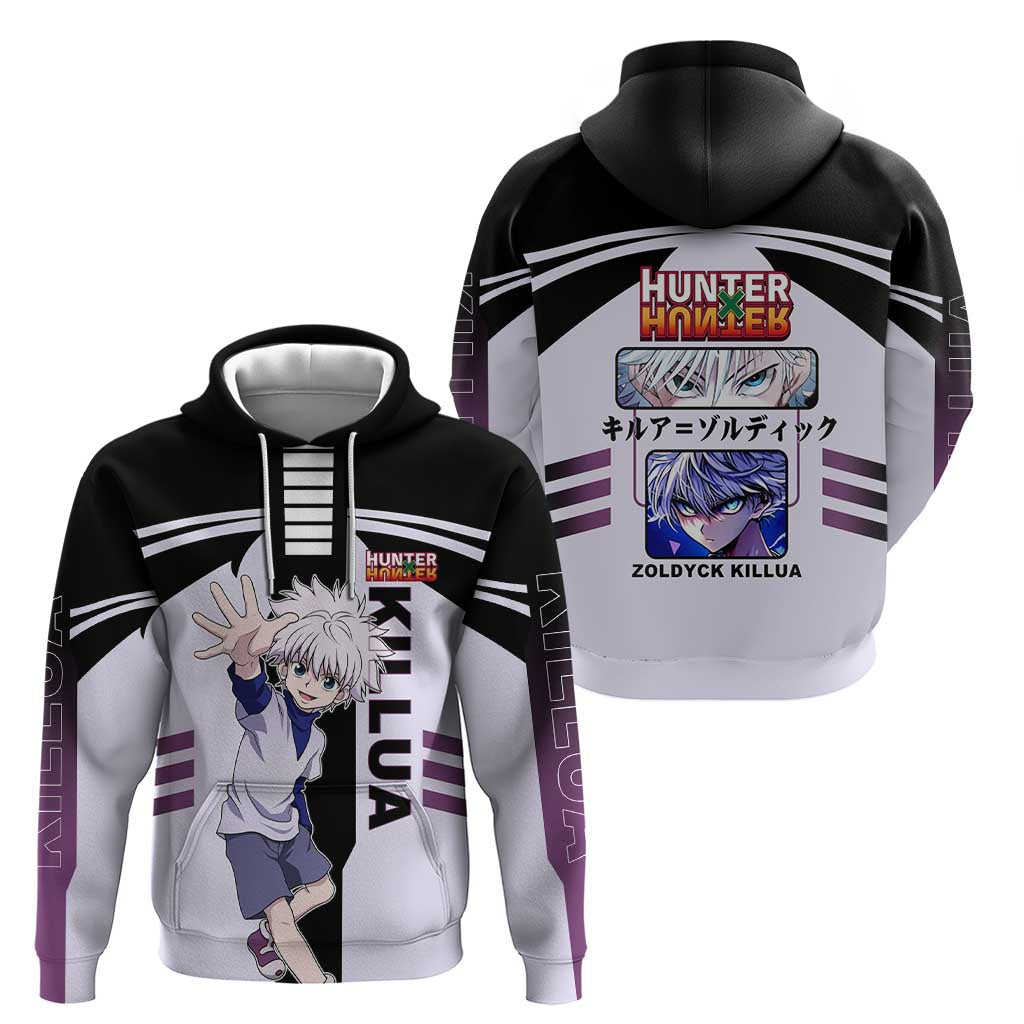 Killua Zoldyck from Hunter x Hunter Hoodie with Lightning Aura and Agile Combat Pose Design - The Mazicc