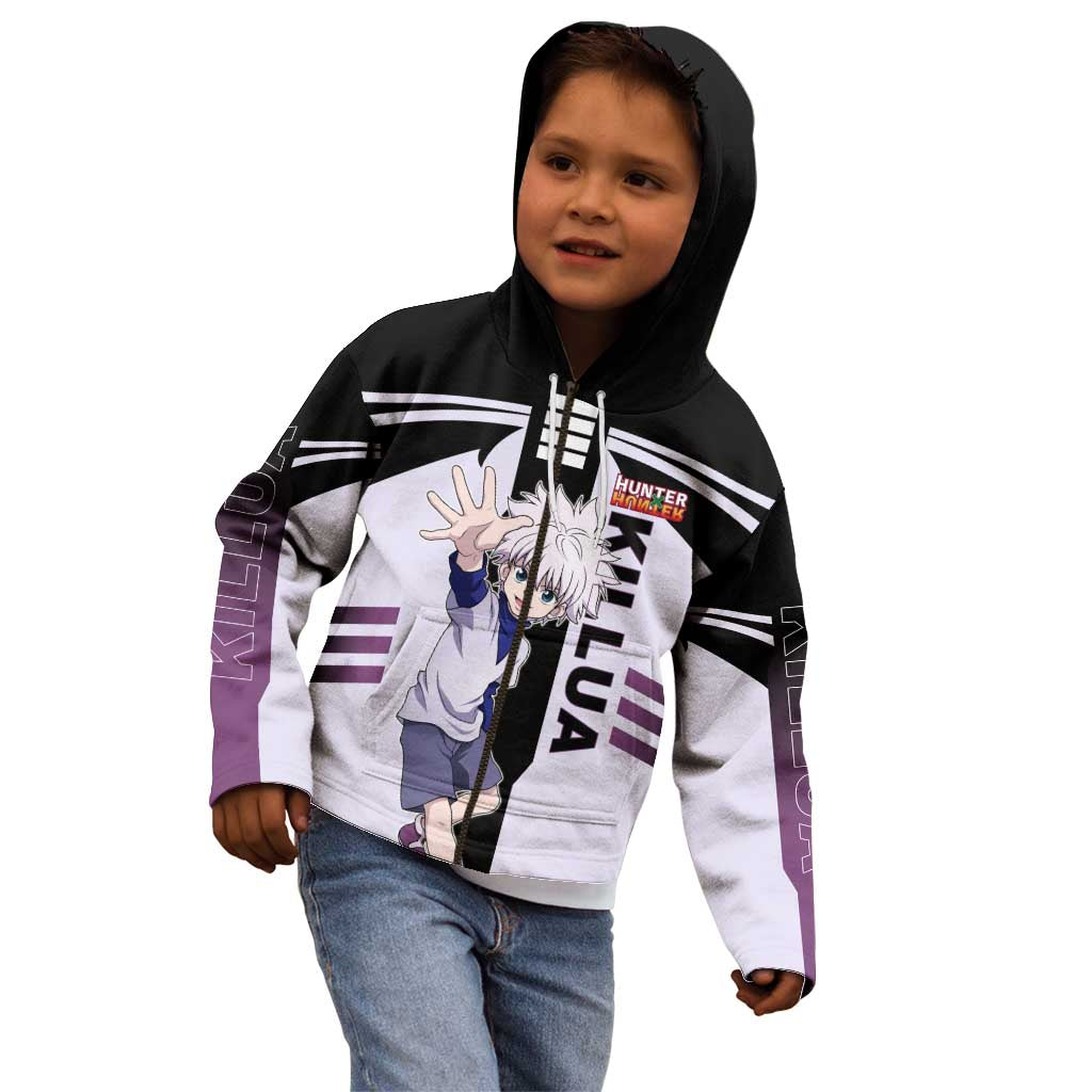Killua Zoldyck from Hunter x Hunter Kid Hoodie with Lightning Aura and Agile Combat Pose Design - The Mazicc