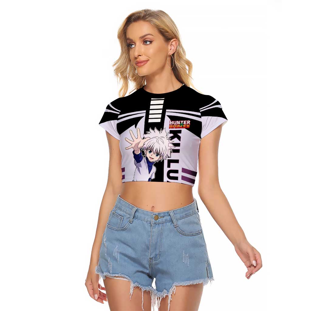 Killua Zoldyck from Hunter x Hunter Raglan Cropped T Shirt with Lightning Aura and Agile Combat Pose Design - The Mazicc