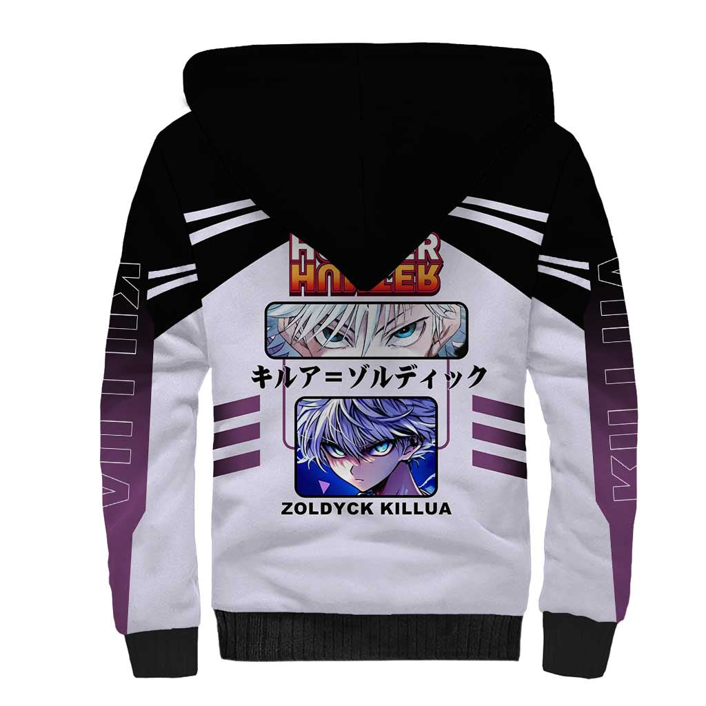 Killua Zoldyck from Hunter x Hunter Sherpa Hoodie with Lightning Aura and Agile Combat Pose Design - The Mazicc