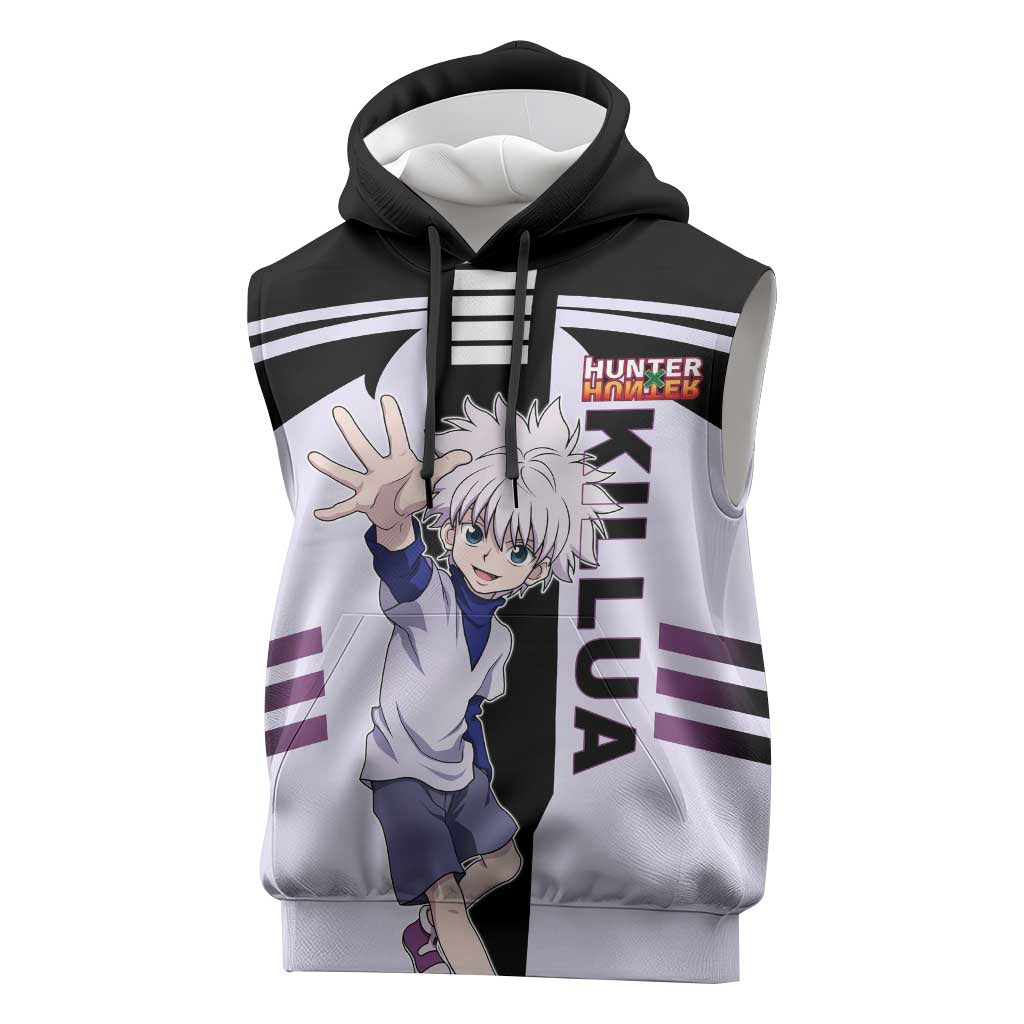 Killua Zoldyck from Hunter x Hunter Sleeveless Hoodie with Lightning Aura and Agile Combat Pose Design - The Mazicc