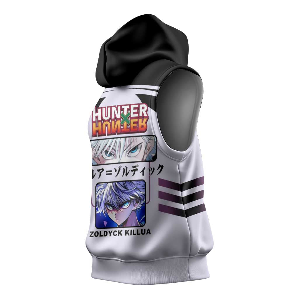 Killua Zoldyck from Hunter x Hunter Sleeveless Hoodie with Lightning Aura and Agile Combat Pose Design - The Mazicc