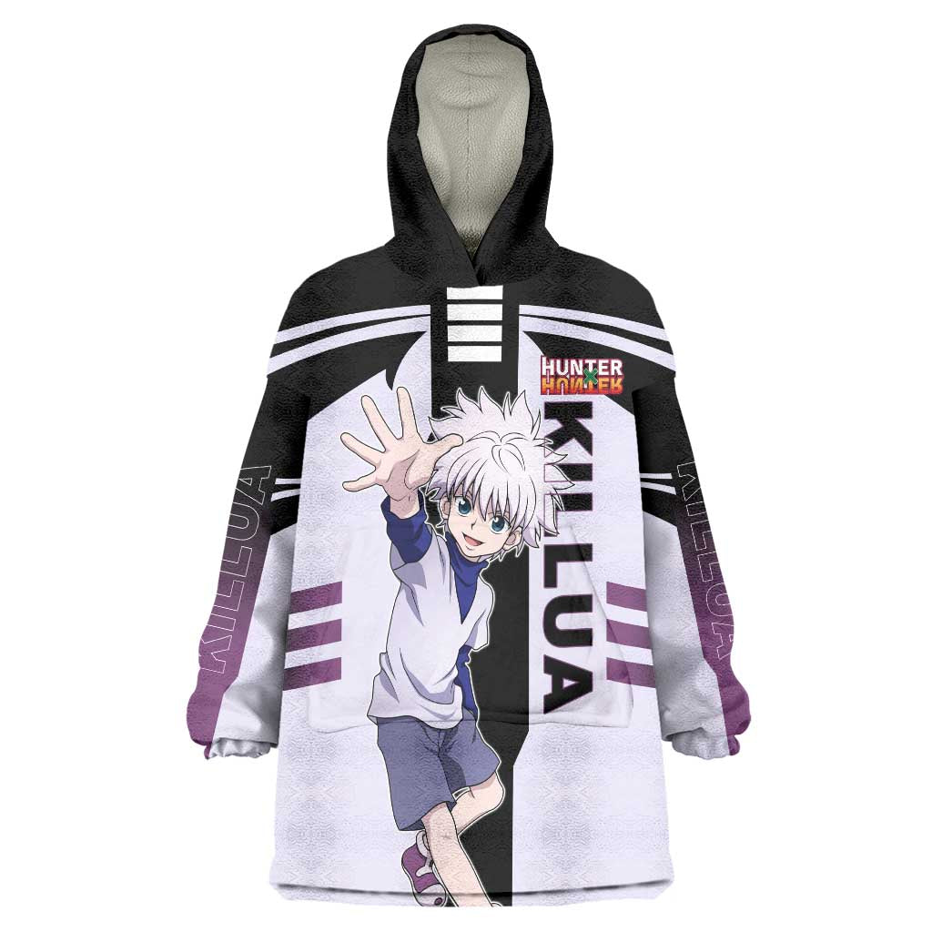 Killua Zoldyck from Hunter x Hunter Wearable Blanket Hoodie with Lightning Aura and Agile Combat Pose Design - The Mazicc