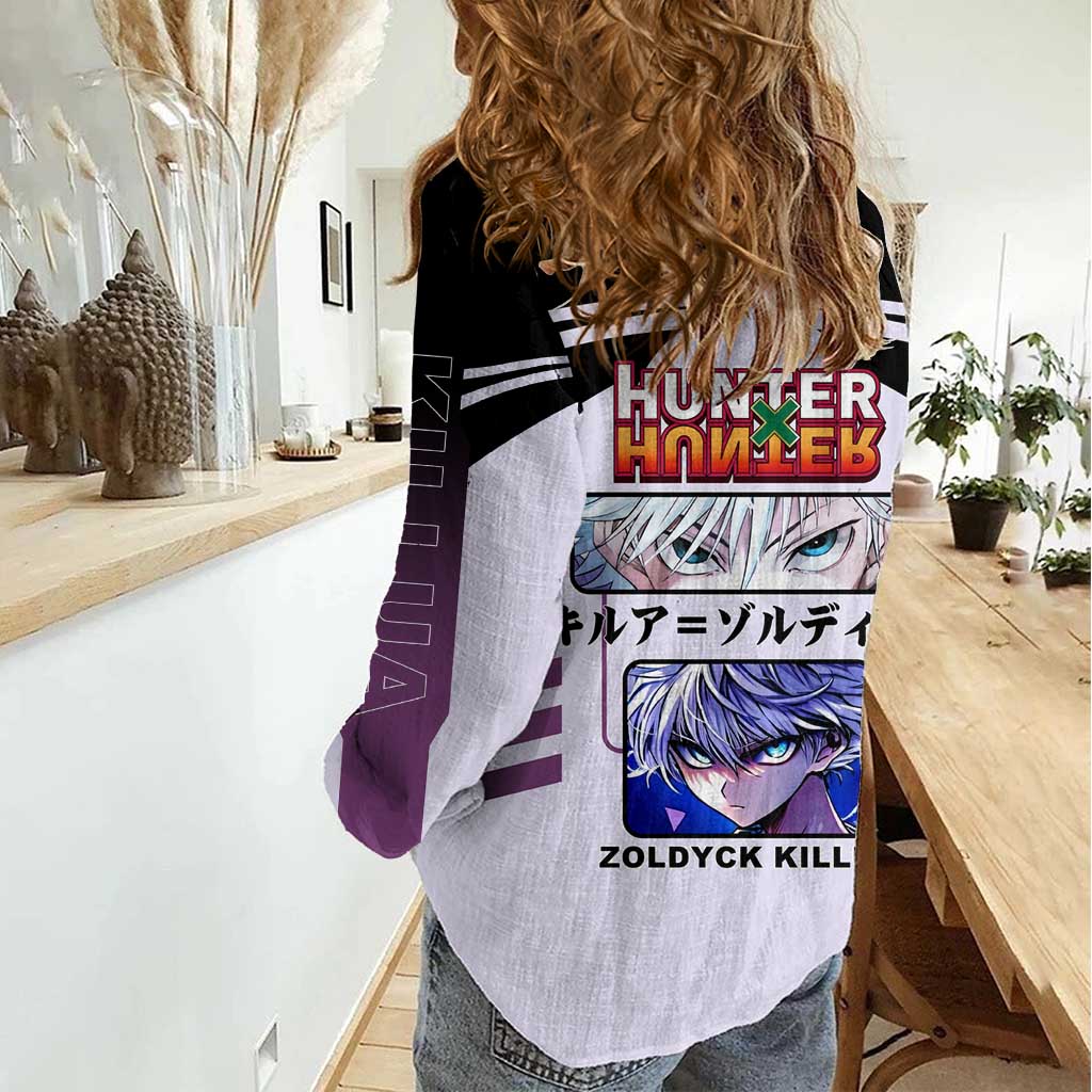 Killua Zoldyck from Hunter x Hunter Women Casual Shirt with Lightning Aura and Agile Combat Pose Design - The Mazicc