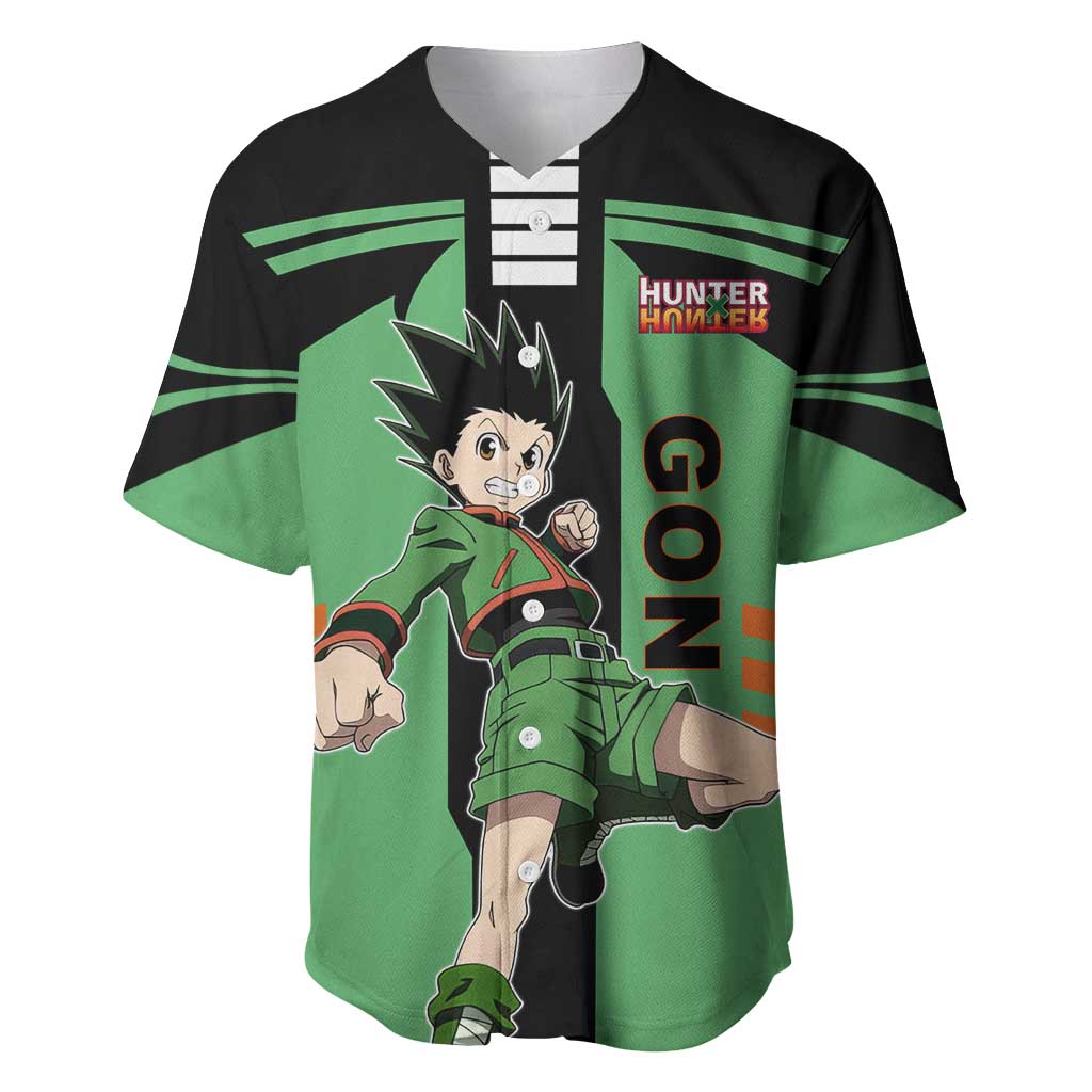 Gon Freecss from Hunter x Hunter Baseball Jersey with Green Outfit and Energetic Combat Pose Design - The Mazicc