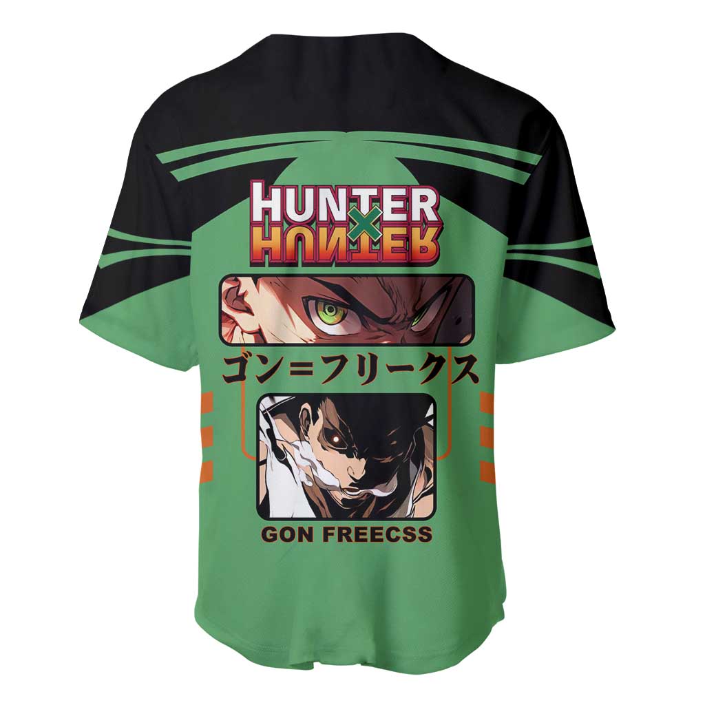 Gon Freecss from Hunter x Hunter Baseball Jersey with Green Outfit and Energetic Combat Pose Design - The Mazicc