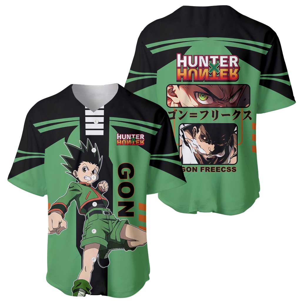 Gon Freecss from Hunter x Hunter Baseball Jersey with Green Outfit and Energetic Combat Pose Design - The Mazicc