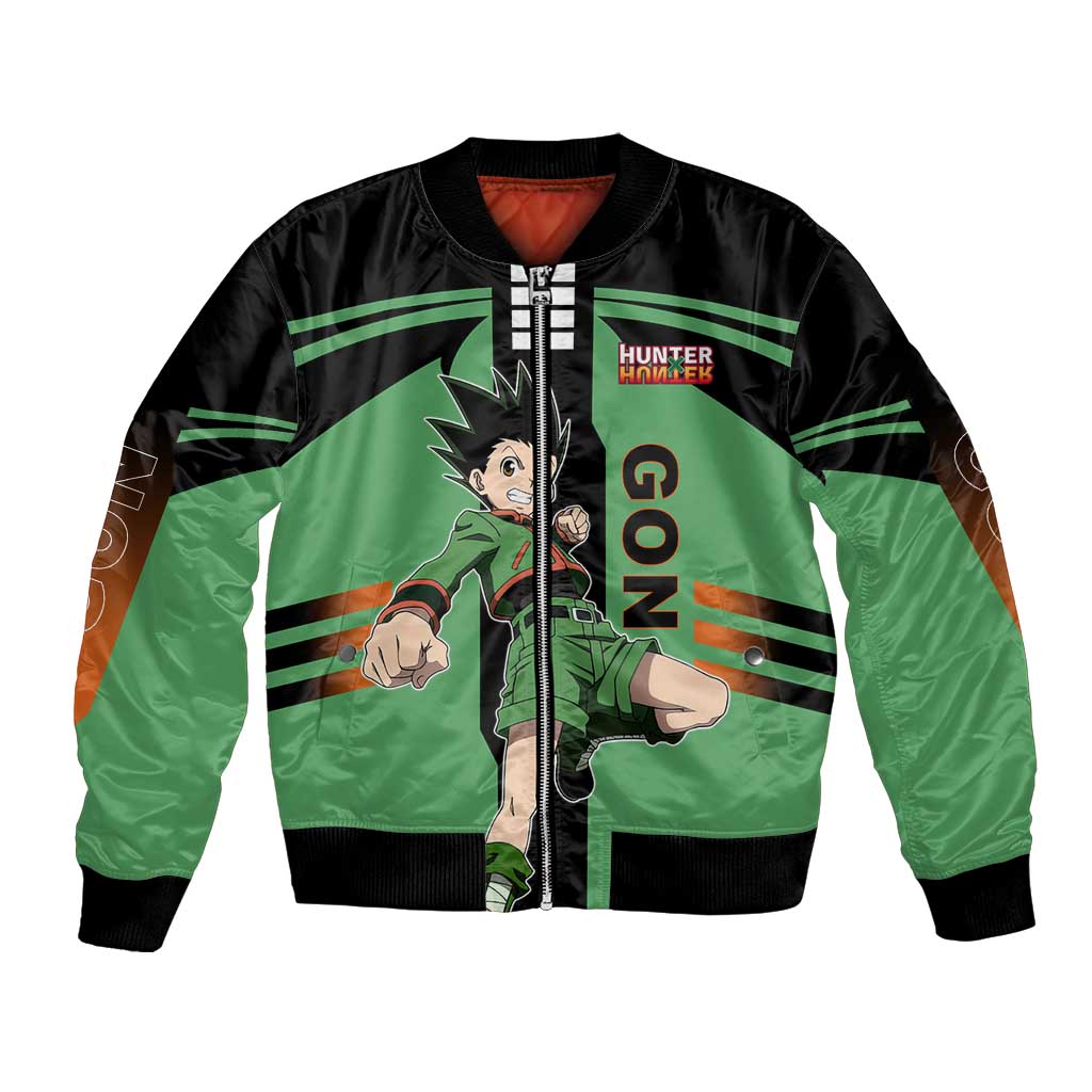 Gon Freecss from Hunter x Hunter Bomber Jacket with Green Outfit and Energetic Combat Pose Design - The Mazicc