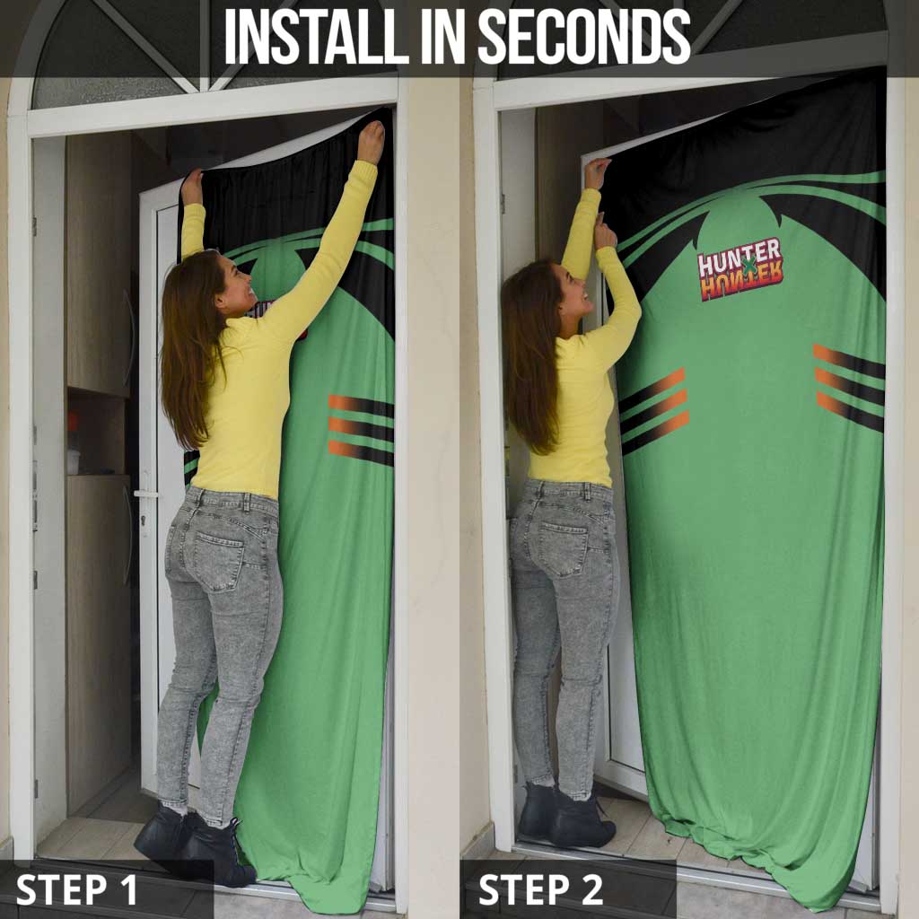 Gon Freecss from Hunter x Hunter Door Cover with Green Outfit and Energetic Combat Pose Design - The Mazicc