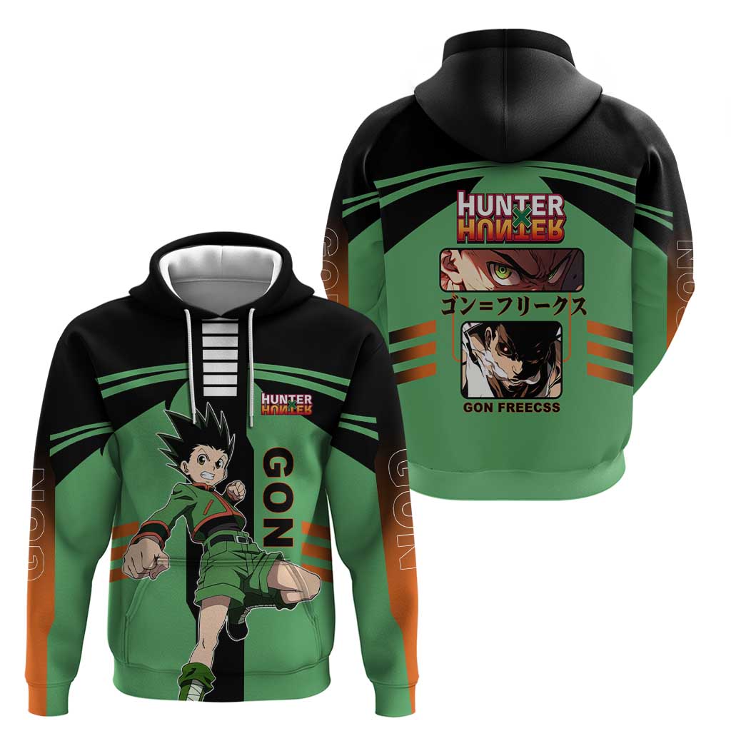 Gon Freecss from Hunter x Hunter Hoodie with Green Outfit and Energetic Combat Pose Design - The Mazicc