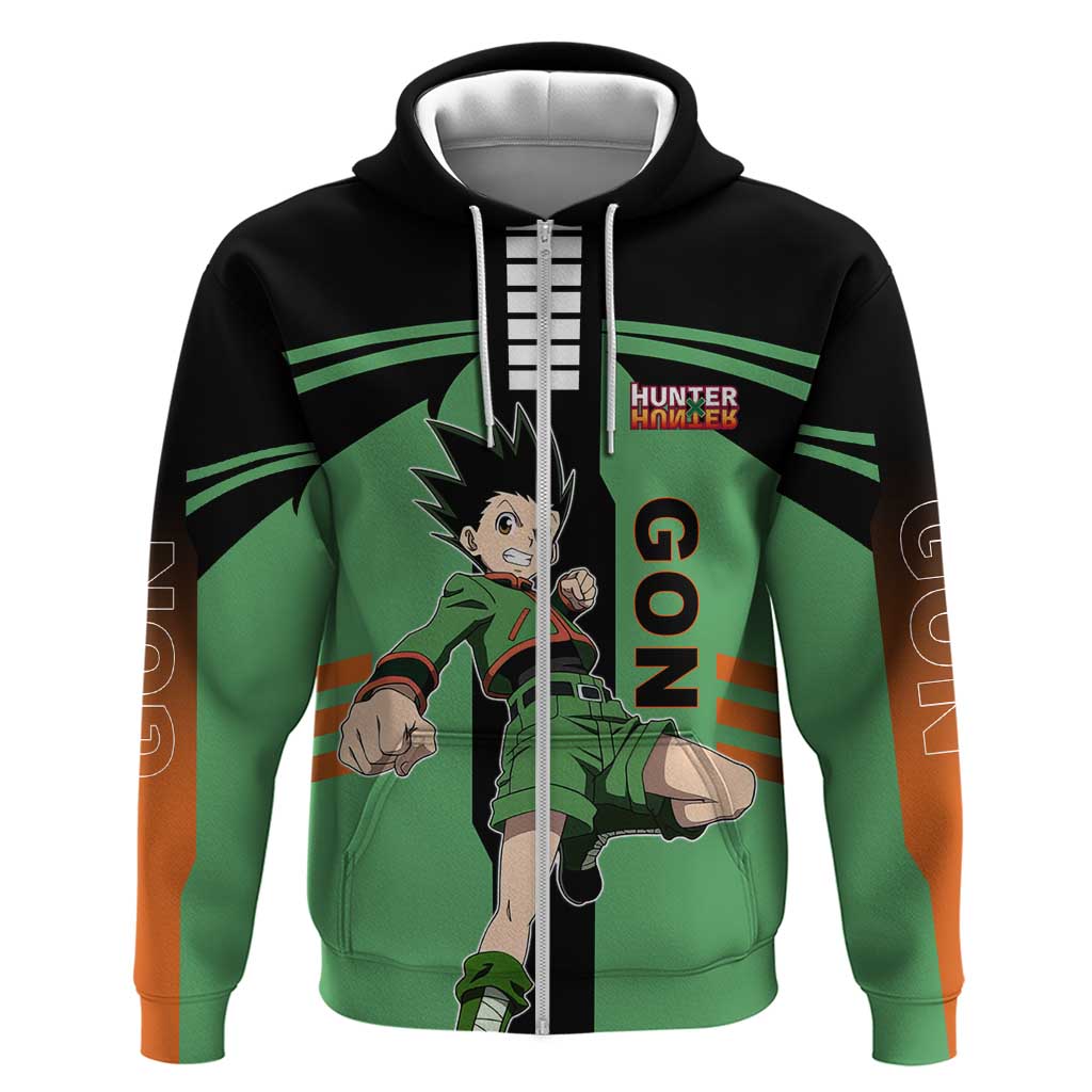 Gon Freecss from Hunter x Hunter Hoodie with Green Outfit and Energetic Combat Pose Design - The Mazicc