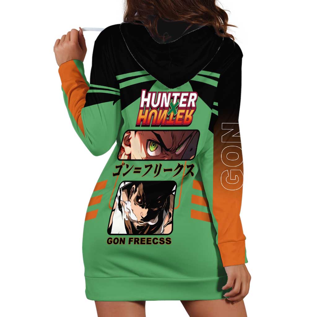 Gon Freecss from Hunter x Hunter Hoodie Dress with Green Outfit and Energetic Combat Pose Design - The Mazicc
