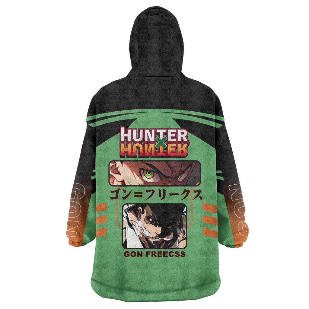 Gon Freecss from Hunter x Hunter Wearable Blanket Hoodie with Green Outfit and Energetic Combat Pose Design - The Mazicc