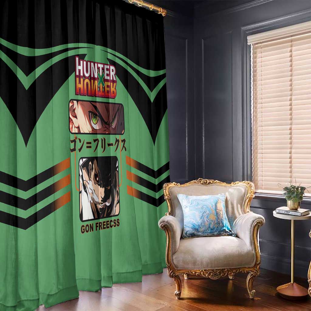 Gon Freecss from Hunter x Hunter Window Curtain with Green Outfit and Energetic Combat Pose Design - The Mazicc