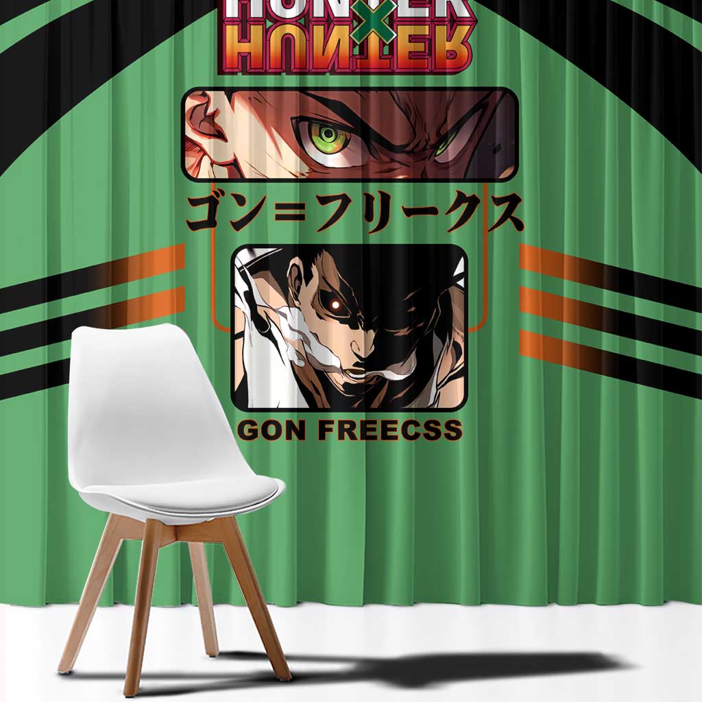 Gon Freecss from Hunter x Hunter Window Curtain with Green Outfit and Energetic Combat Pose Design - The Mazicc