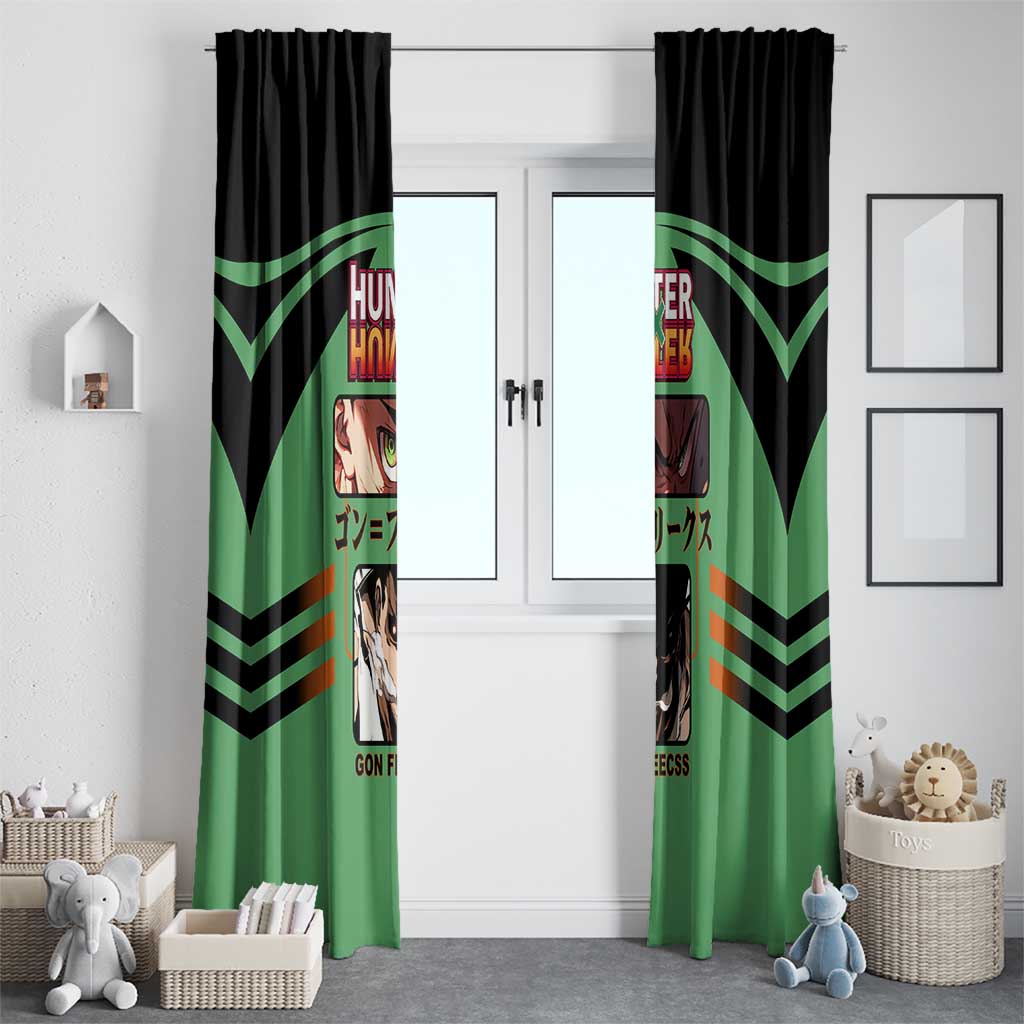 Gon Freecss from Hunter x Hunter Window Curtain with Green Outfit and Energetic Combat Pose Design - The Mazicc