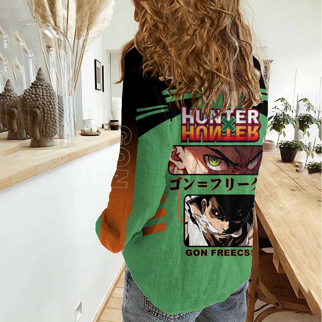 Gon Freecss from Hunter x Hunter Women Casual Shirt with Green Outfit and Energetic Combat Pose Design - The Mazicc