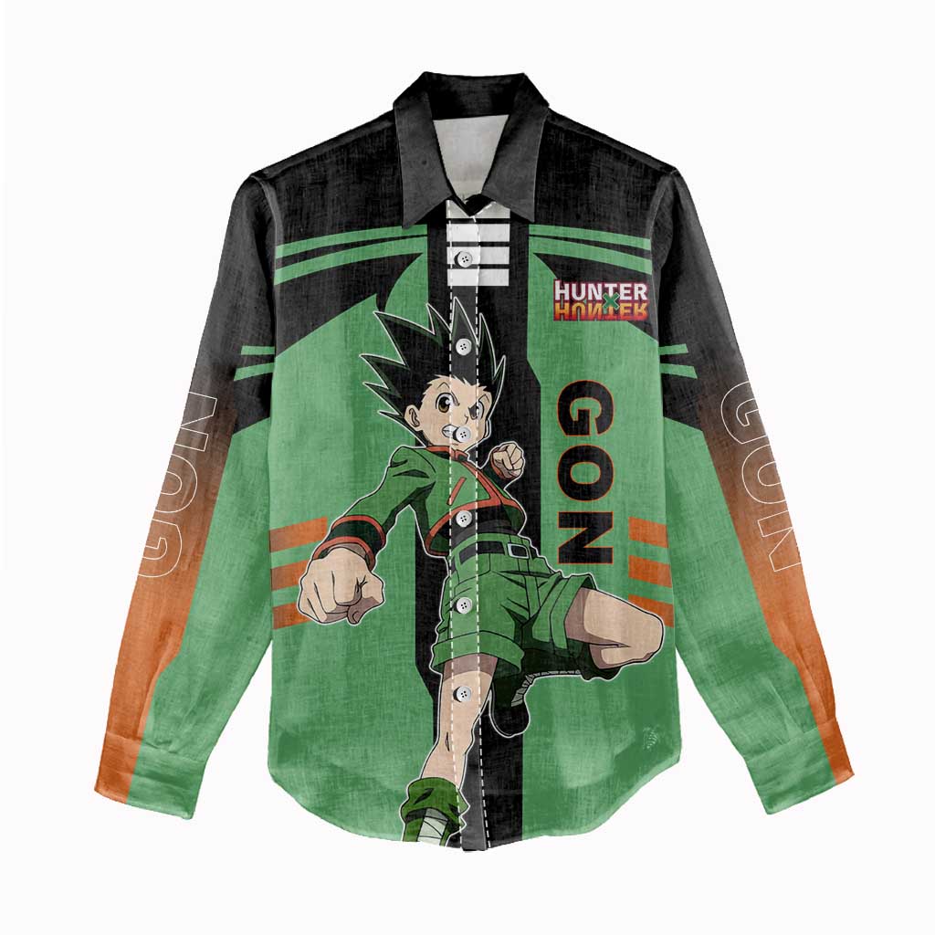 Gon Freecss from Hunter x Hunter Women Casual Shirt with Green Outfit and Energetic Combat Pose Design - The Mazicc