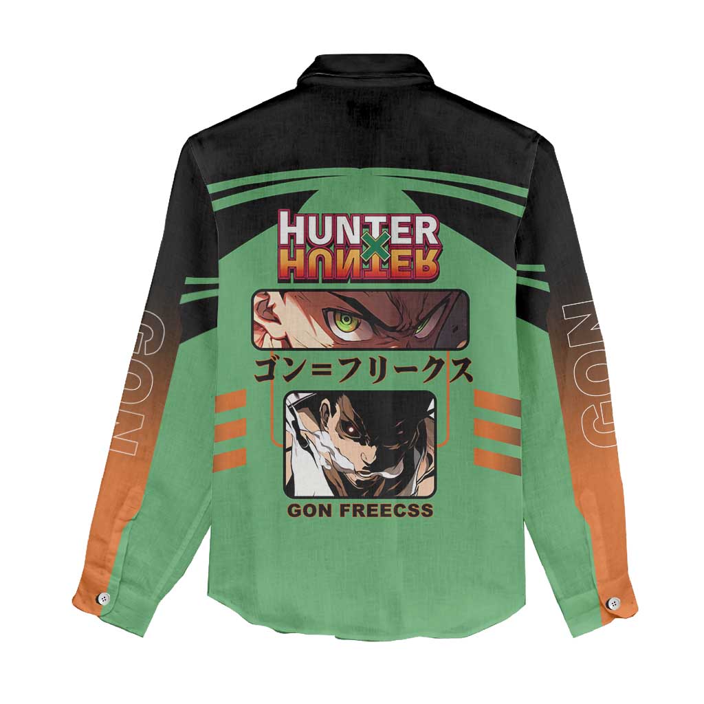 Gon Freecss from Hunter x Hunter Women Casual Shirt with Green Outfit and Energetic Combat Pose Design - The Mazicc