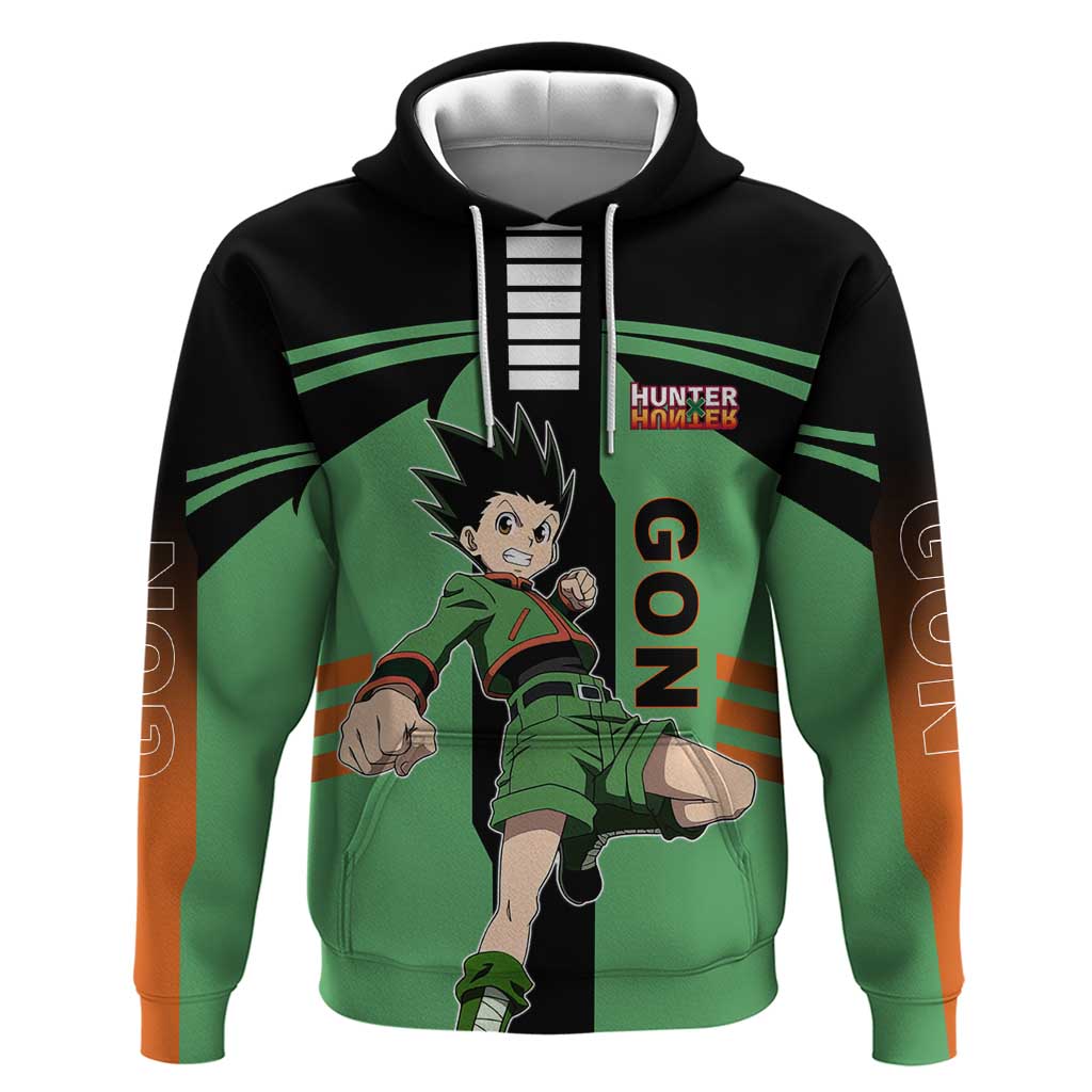 Gon Freecss from Hunter x Hunter Zip Hoodie with Green Outfit and Energetic Combat Pose Design - The Mazicc