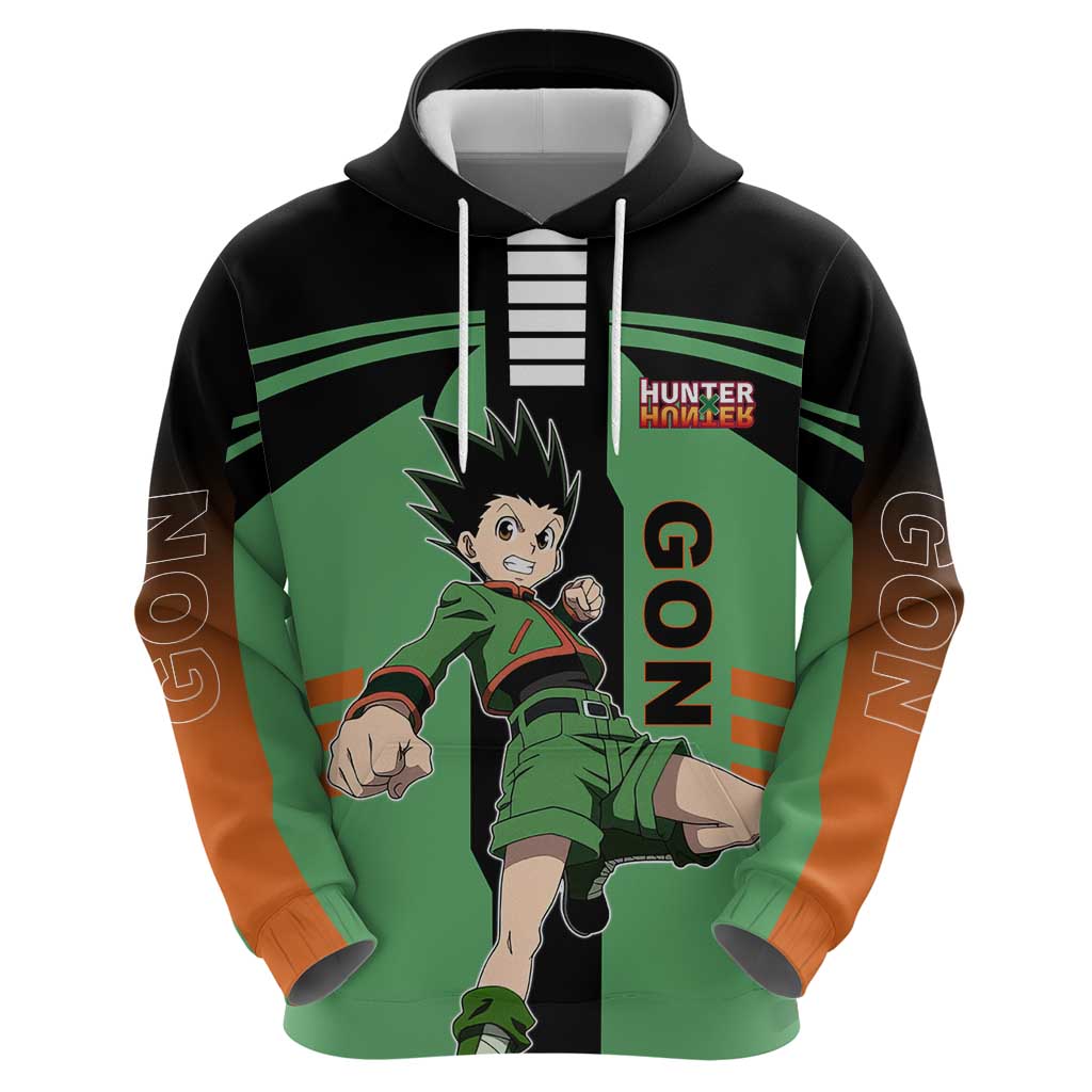 Gon Freecss from Hunter x Hunter Zip Hoodie with Green Outfit and Energetic Combat Pose Design - The Mazicc