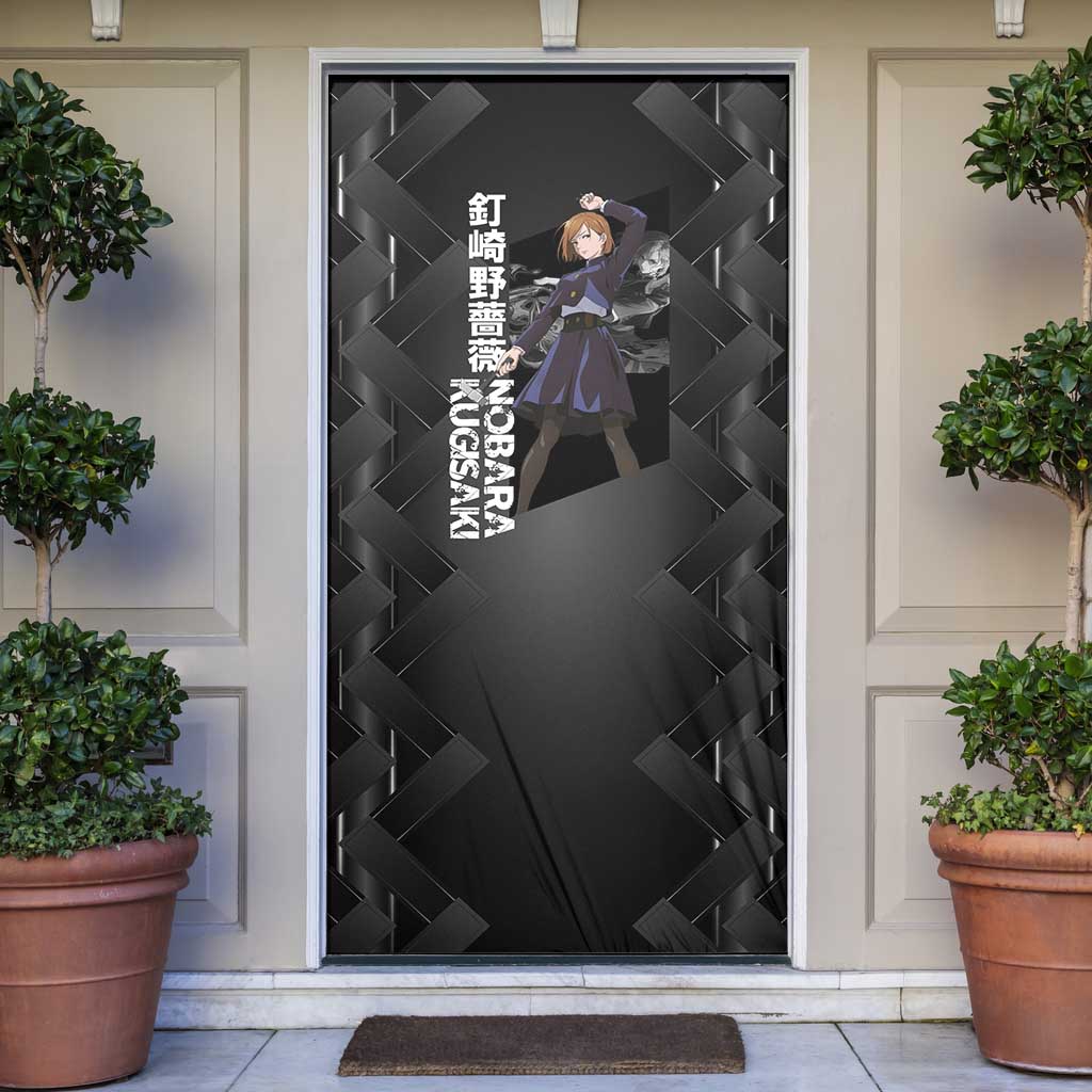Nobara Kugisaki Jujutsu Kaisen Door Cover with Black Red Design and Cursed Energy Battle Pose Graphic - The Mazicc