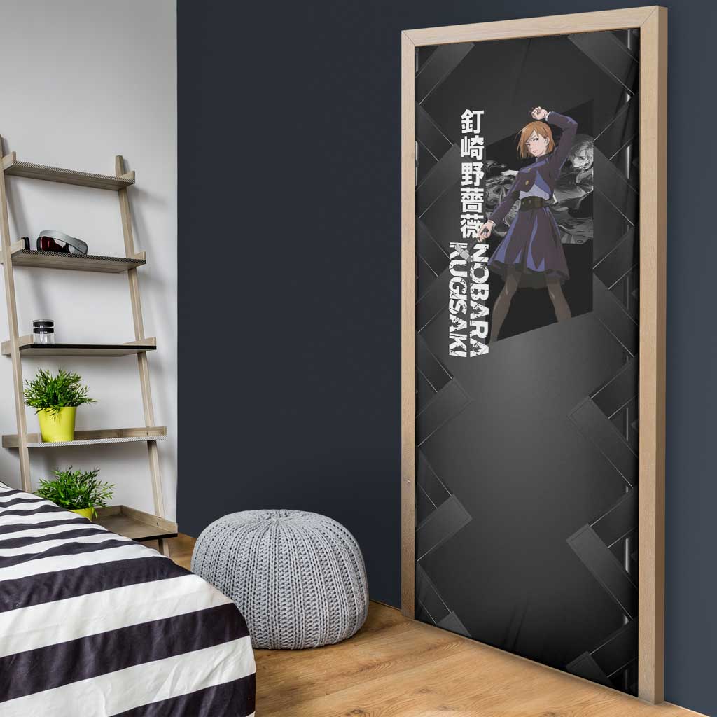 Nobara Kugisaki Jujutsu Kaisen Door Cover with Black Red Design and Cursed Energy Battle Pose Graphic - The Mazicc
