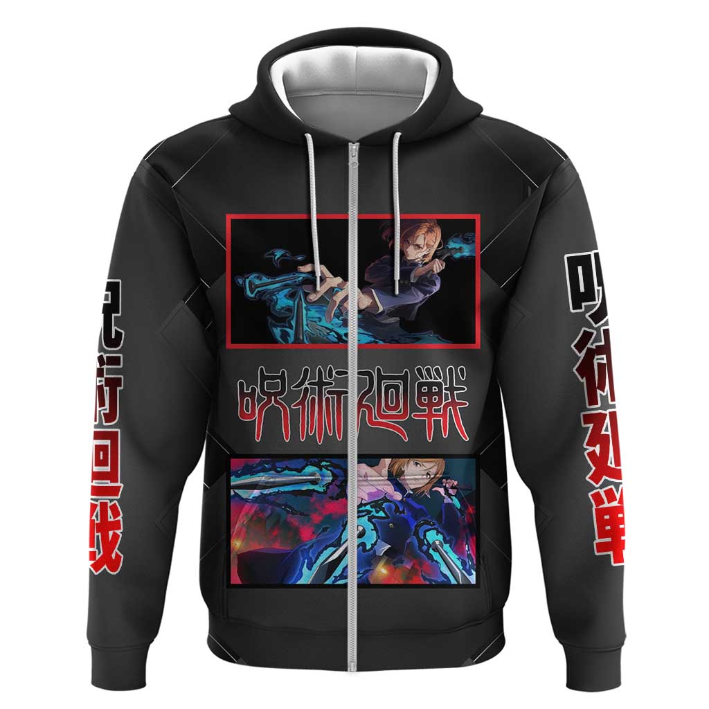 Nobara Kugisaki Jujutsu Kaisen Hoodie with Black Red Design and Cursed Energy Battle Pose Graphic - The Mazicc