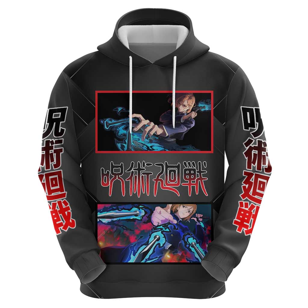 Nobara Kugisaki Jujutsu Kaisen Hoodie with Black Red Design and Cursed Energy Battle Pose Graphic - The Mazicc