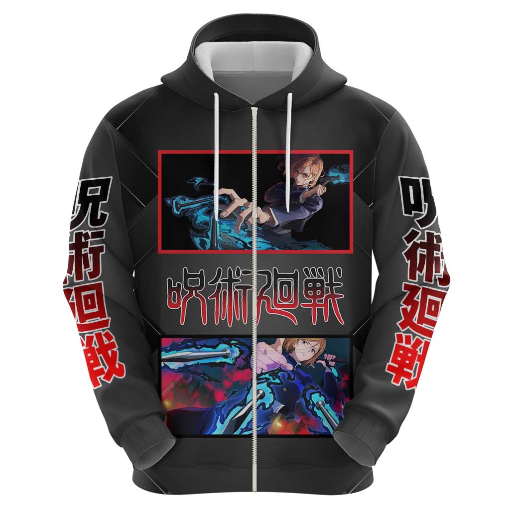Nobara Kugisaki Jujutsu Kaisen Hoodie with Black Red Design and Cursed Energy Battle Pose Graphic - The Mazicc