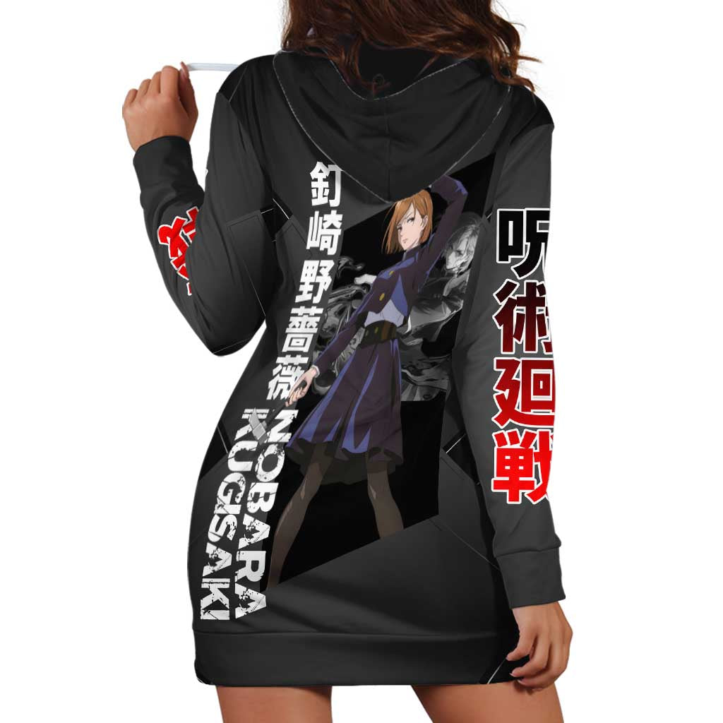 Nobara Kugisaki Jujutsu Kaisen Hoodie Dress with Black Red Design and Cursed Energy Battle Pose Graphic - The Mazicc