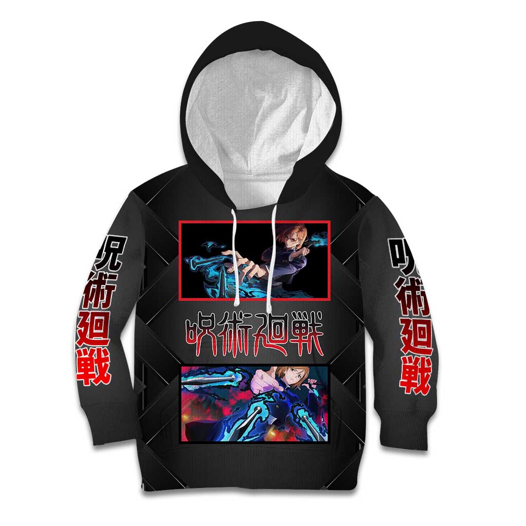 Nobara Kugisaki Jujutsu Kaisen Kid Hoodie with Black Red Design and Cursed Energy Battle Pose Graphic - The Mazicc