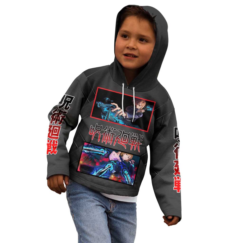 Nobara Kugisaki Jujutsu Kaisen Kid Hoodie with Black Red Design and Cursed Energy Battle Pose Graphic - The Mazicc