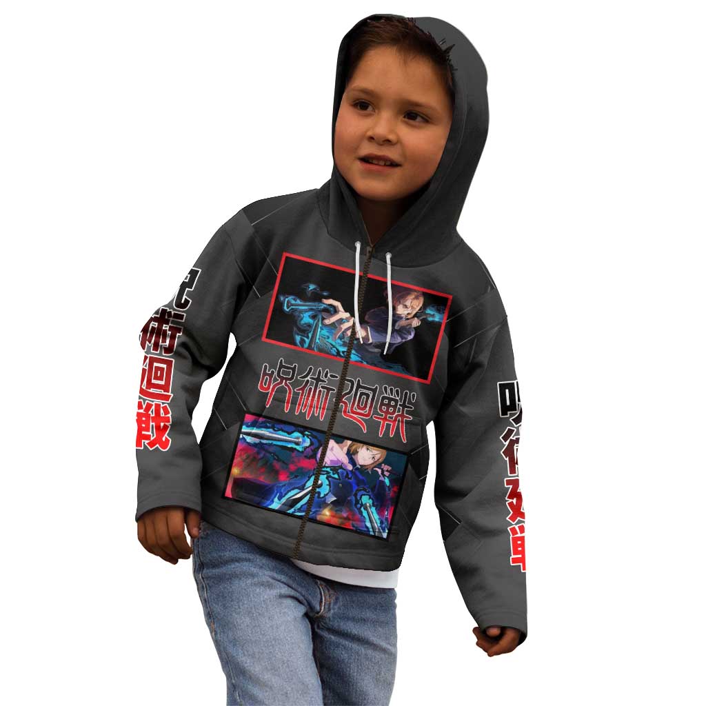Nobara Kugisaki Jujutsu Kaisen Kid Hoodie with Black Red Design and Cursed Energy Battle Pose Graphic - The Mazicc