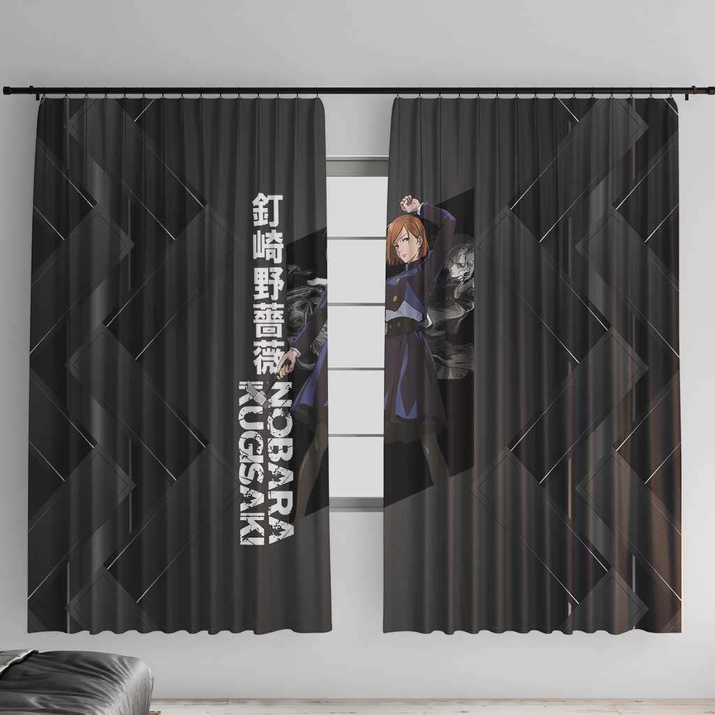 Nobara Kugisaki Jujutsu Kaisen Window Curtain with Black Red Design and Cursed Energy Battle Pose Graphic - The Mazicc