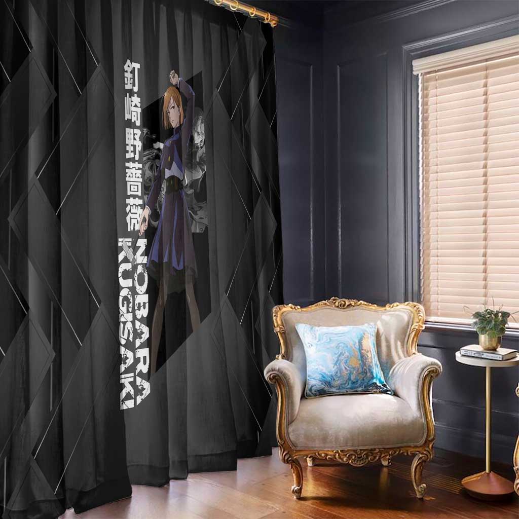 Nobara Kugisaki Jujutsu Kaisen Window Curtain with Black Red Design and Cursed Energy Battle Pose Graphic - The Mazicc