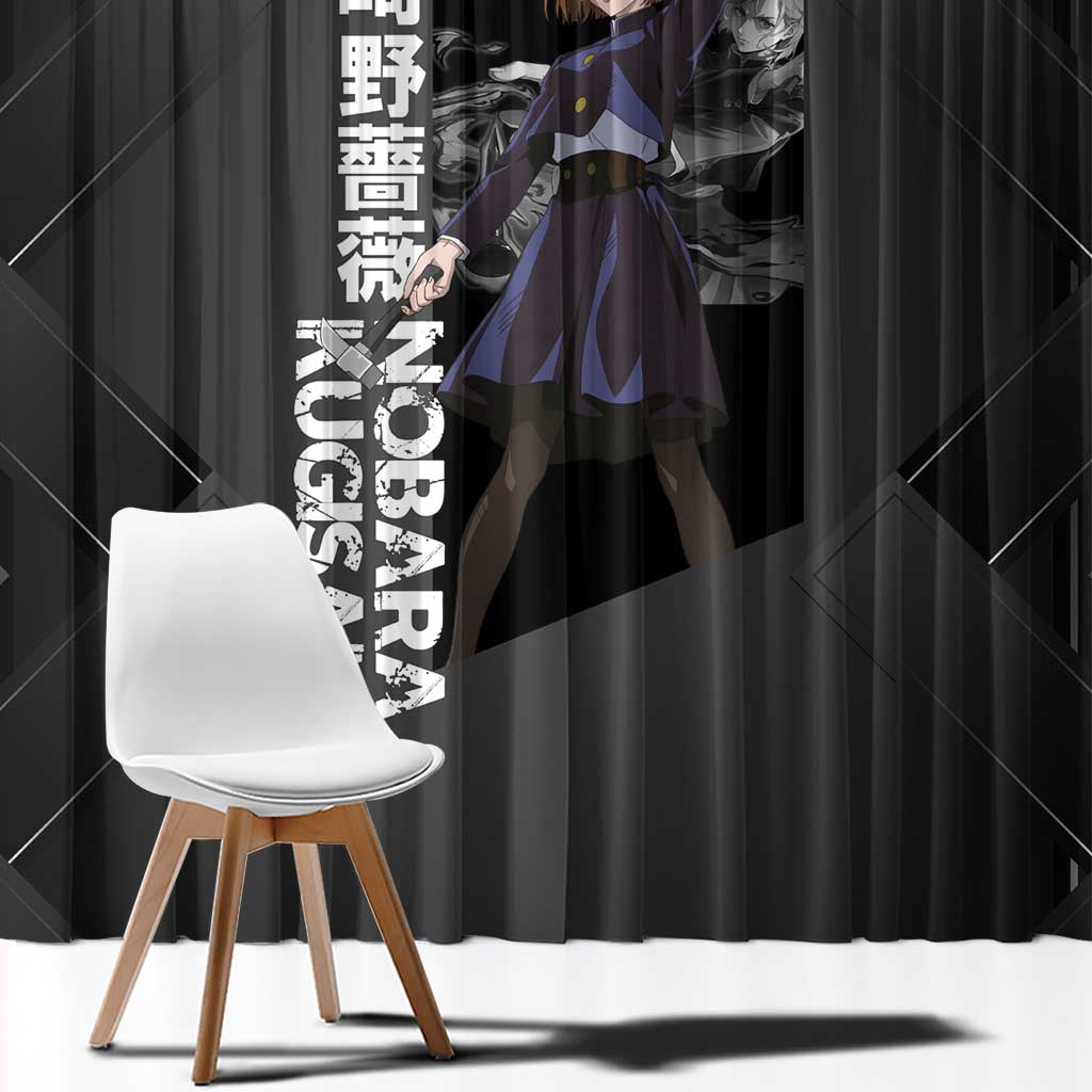 Nobara Kugisaki Jujutsu Kaisen Window Curtain with Black Red Design and Cursed Energy Battle Pose Graphic - The Mazicc