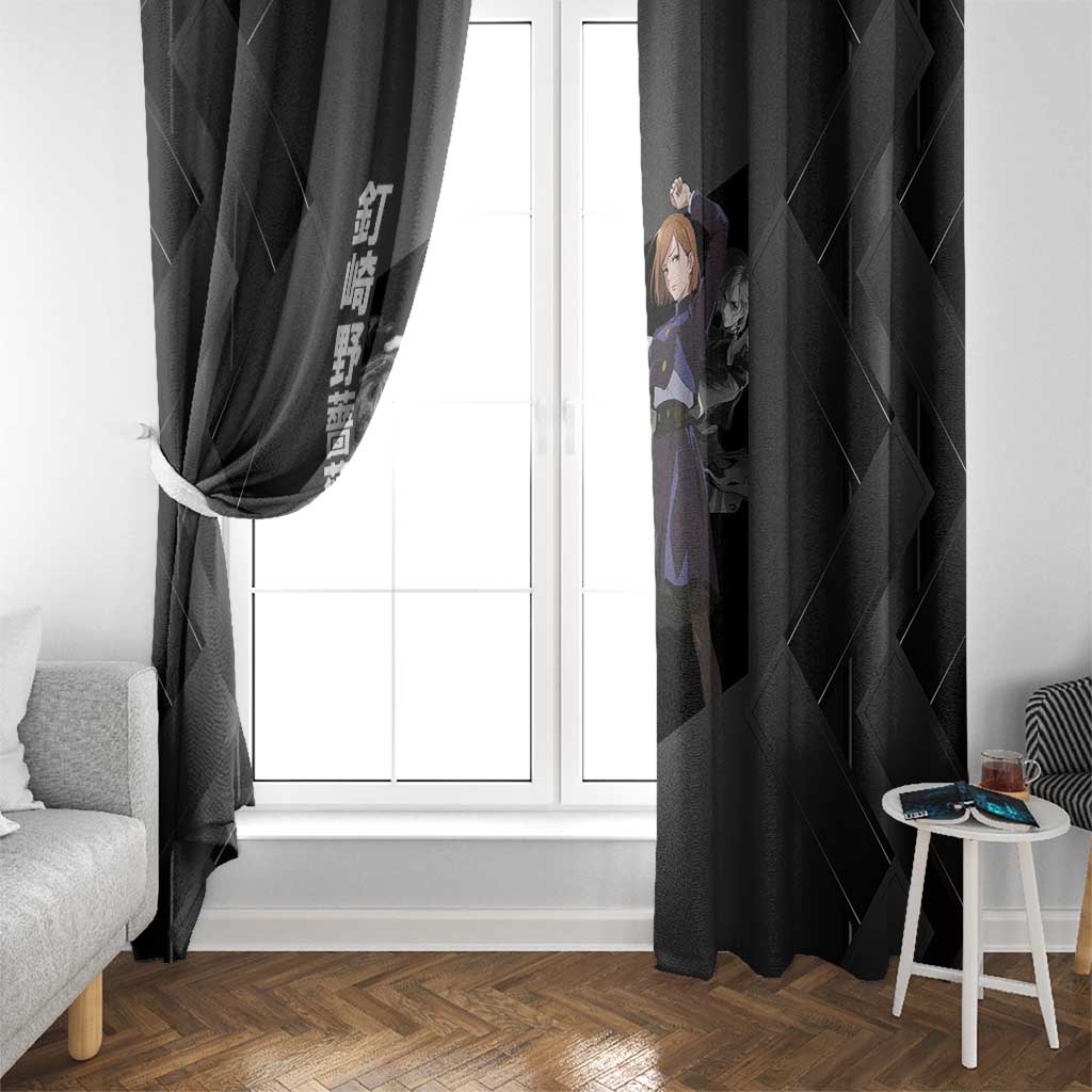 Nobara Kugisaki Jujutsu Kaisen Window Curtain with Black Red Design and Cursed Energy Battle Pose Graphic - The Mazicc