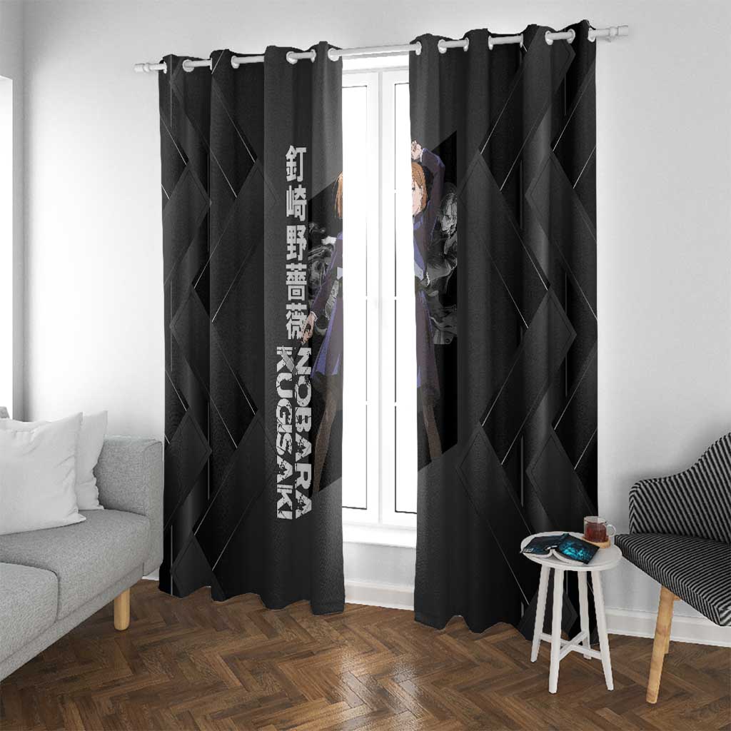Nobara Kugisaki Jujutsu Kaisen Window Curtain with Black Red Design and Cursed Energy Battle Pose Graphic - The Mazicc