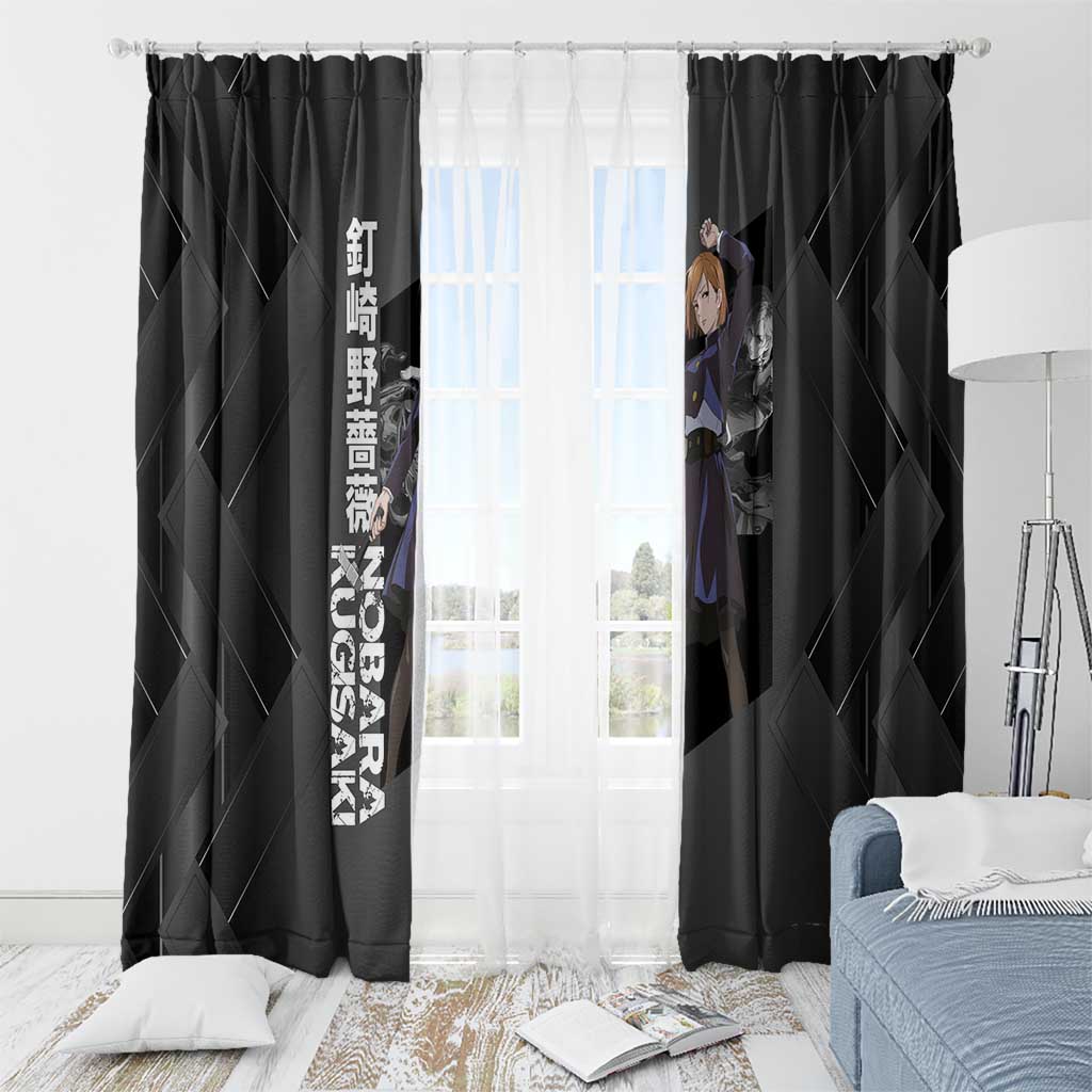 Nobara Kugisaki Jujutsu Kaisen Window Curtain with Black Red Design and Cursed Energy Battle Pose Graphic - The Mazicc